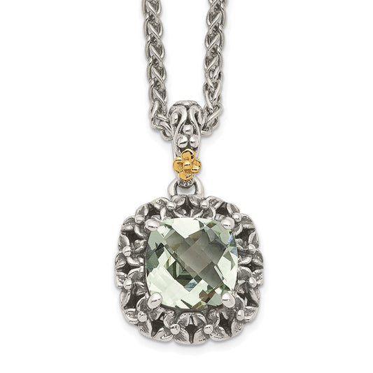 Shey Couture Sterling Silver with 14K Accent 18 Inch Antiqued Cushion Green Quartz Necklace QTC1666
