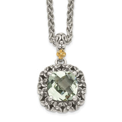 Shey Couture Sterling Silver with 14K Accent 18 Inch Antiqued Cushion Green Quartz Necklace QTC1666