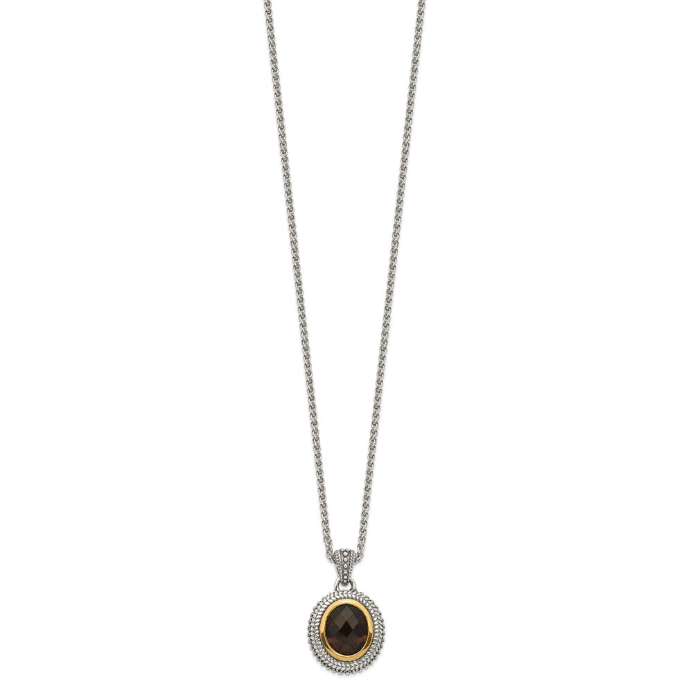 Shey Couture Sterling Silver with 14K Accent 18 Inch Antiqued Oval Bezel Smoky Quartz Necklace QTC1675