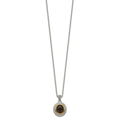 Shey Couture Sterling Silver with 14K Accent 18 Inch Antiqued Oval Bezel Smoky Quartz Necklace QTC1675