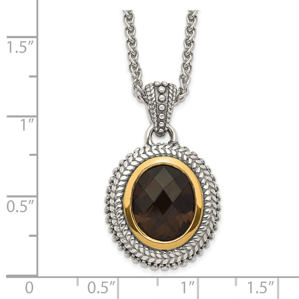 Shey Couture Sterling Silver with 14K Accent 18 Inch Antiqued Oval Bezel Smoky Quartz Necklace QTC1675