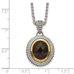 Shey Couture Sterling Silver with 14K Accent 18 Inch Antiqued Oval Bezel Smoky Quartz Necklace QTC1675