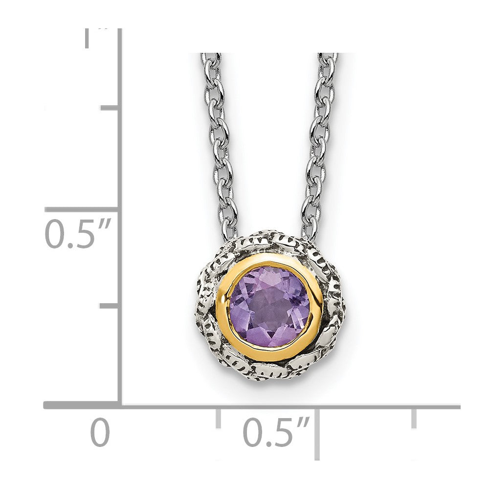 Shey Couture Sterling Silver Antiqued with 14K Accent 18 Inch Antiqued Round Bezel Pink Quartz Necklace QTC1687