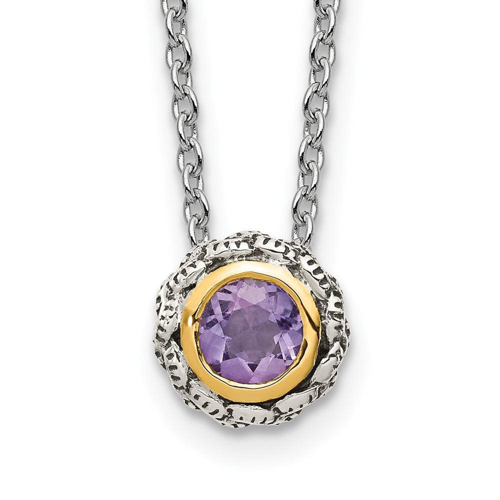 Shey Couture Sterling Silver Antiqued with 14K Accent 18 Inch Antiqued Round Bezel Pink Quartz Necklace QTC1687