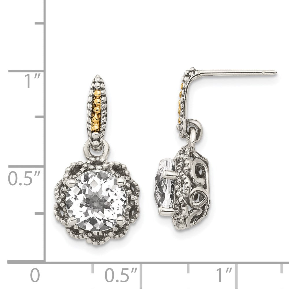 QTC1692 Shey Couture Sterling Silver with 14K Accent Antiqued Round White Topaz Dangle Post Earrings