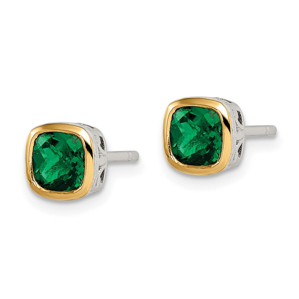 QTC1722 Shey Couture Sterling Silver Rhodium-plated with 14k Accent Created Emerald Square Stud Earrings