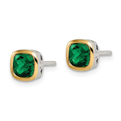 QTC1722 Shey Couture Sterling Silver Rhodium-plated with 14k Accent Created Emerald Square Stud Earrings