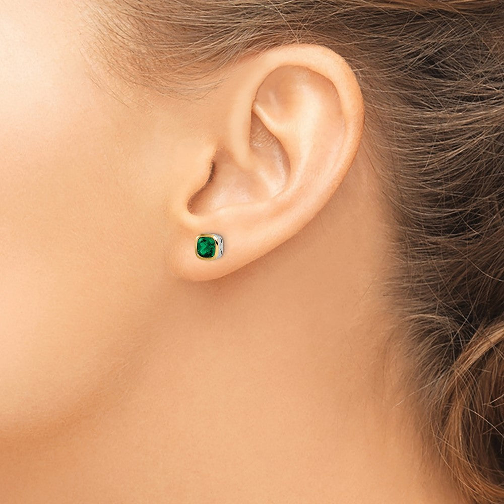 QTC1722 Shey Couture Sterling Silver Rhodium-plated with 14k Accent Created Emerald Square Stud Earrings