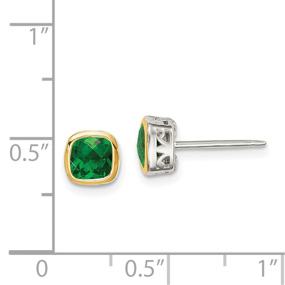 QTC1722 Shey Couture Sterling Silver Rhodium-plated with 14k Accent Created Emerald Square Stud Earrings