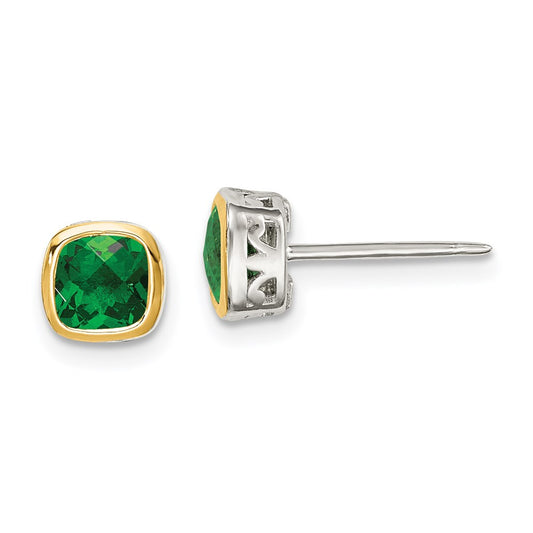 QTC1722 Shey Couture Sterling Silver Rhodium-plated with 14k Accent Created Emerald Square Stud Earrings