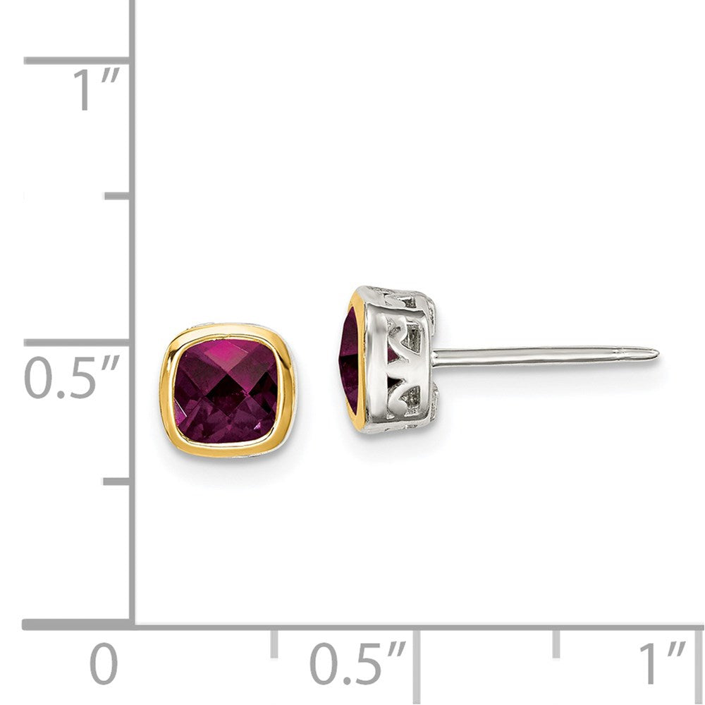 QTC1723 Shey Couture Sterling Silver Rhodium-plated with 14k Accent Rhodolite Garnet Square Stud Earrings