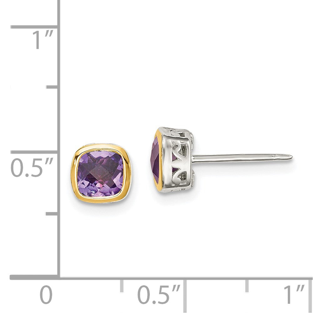QTC1725 Shey Couture Sterling Silver Rhodium-plated with 14k Accent Amethyst Square Stud Earrings