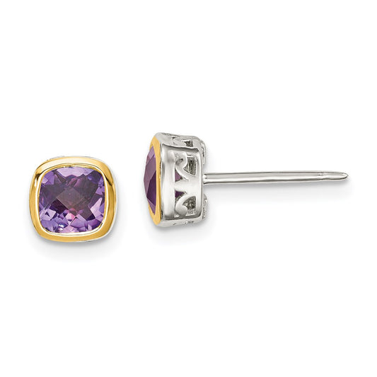 QTC1725 Shey Couture Sterling Silver Rhodium-plated with 14k Accent Amethyst Square Stud Earrings