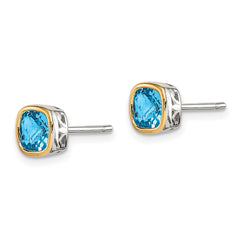 QTC1726 Shey Couture Sterling Silver Rhodium-plated with 14k Accent Light Swiss Blue Topaz Square Stud Earrings