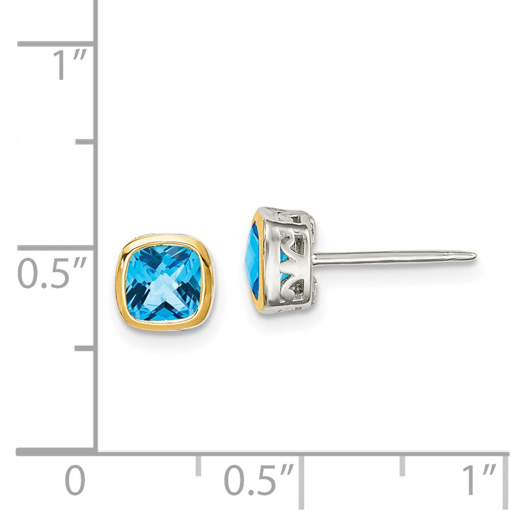 QTC1726 Shey Couture Sterling Silver Rhodium-plated with 14k Accent Light Swiss Blue Topaz Square Stud Earrings