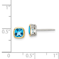 QTC1726 Shey Couture Sterling Silver Rhodium-plated with 14k Accent Light Swiss Blue Topaz Square Stud Earrings