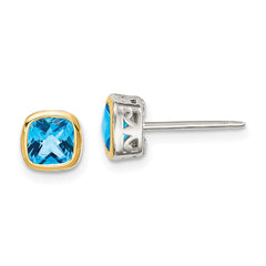 QTC1726 Shey Couture Sterling Silver Rhodium-plated with 14k Accent Light Swiss Blue Topaz Square Stud Earrings