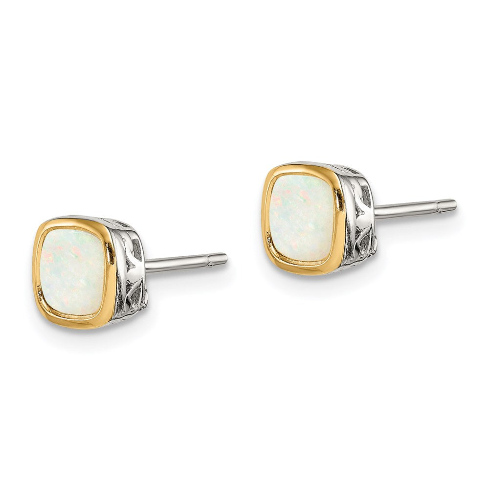 QTC1727 Shey Couture Sterling Silver Rhodium-plated with 14k Accent Milky Opal Square Stud Earrings