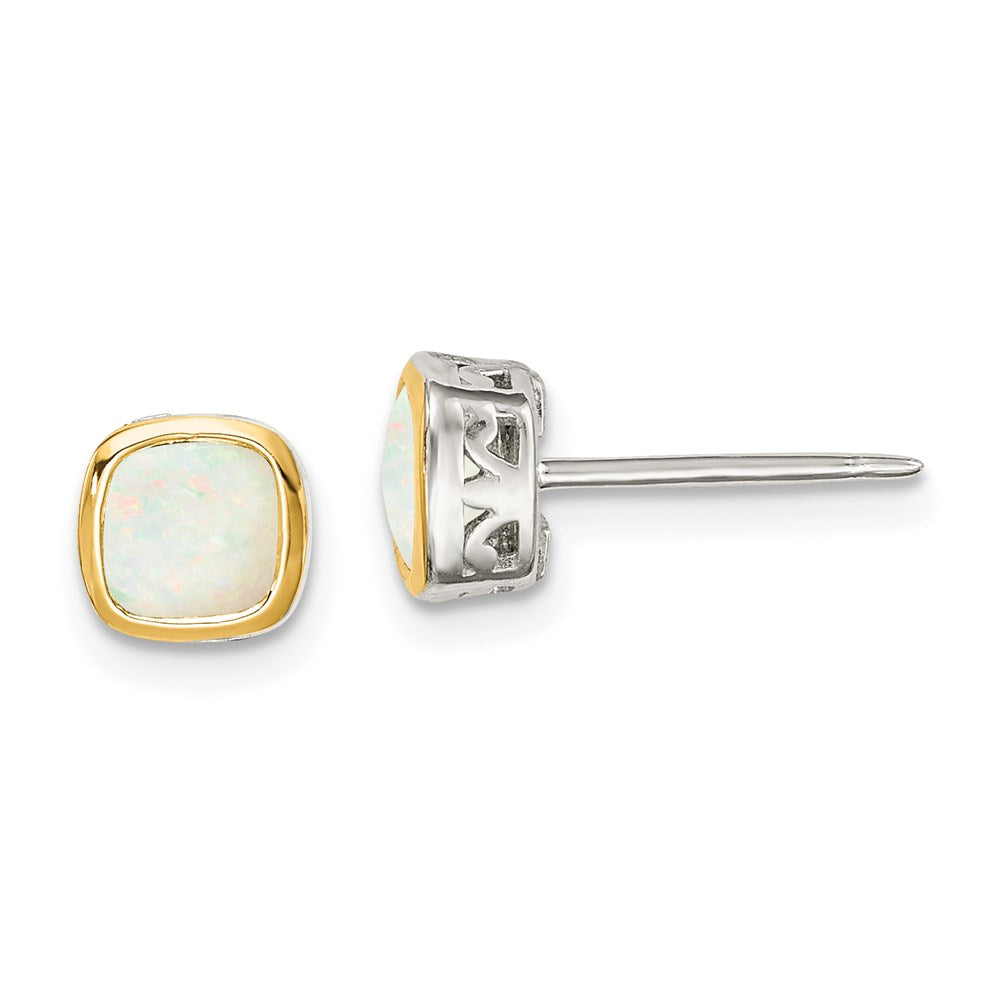 QTC1727 Shey Couture Sterling Silver Rhodium-plated with 14k Accent Milky Opal Square Stud Earrings