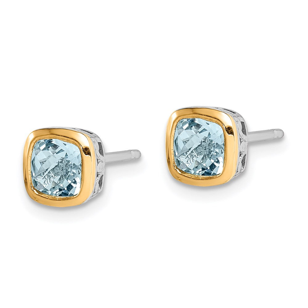 QTC1728 Shey Couture Sterling Silver Rhodium-plated with 14k Accent Aquamarine Square Stud Earrings