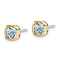 QTC1728 Shey Couture Sterling Silver Rhodium-plated with 14k Accent Aquamarine Square Stud Earrings