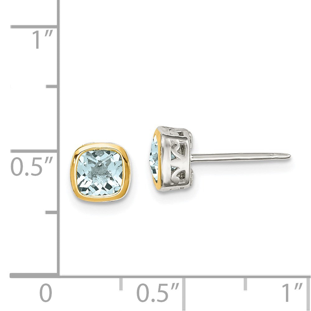 QTC1728 Shey Couture Sterling Silver Rhodium-plated with 14k Accent Aquamarine Square Stud Earrings