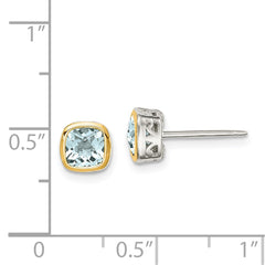 QTC1728 Shey Couture Sterling Silver Rhodium-plated with 14k Accent Aquamarine Square Stud Earrings