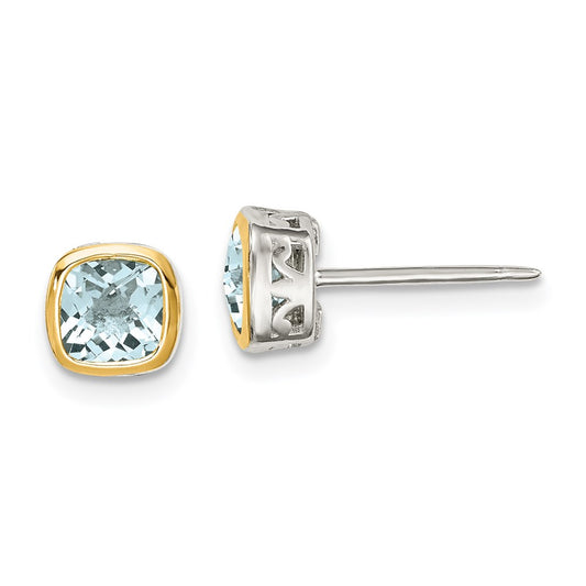 QTC1728 Shey Couture Sterling Silver Rhodium-plated with 14k Accent Aquamarine Square Stud Earrings