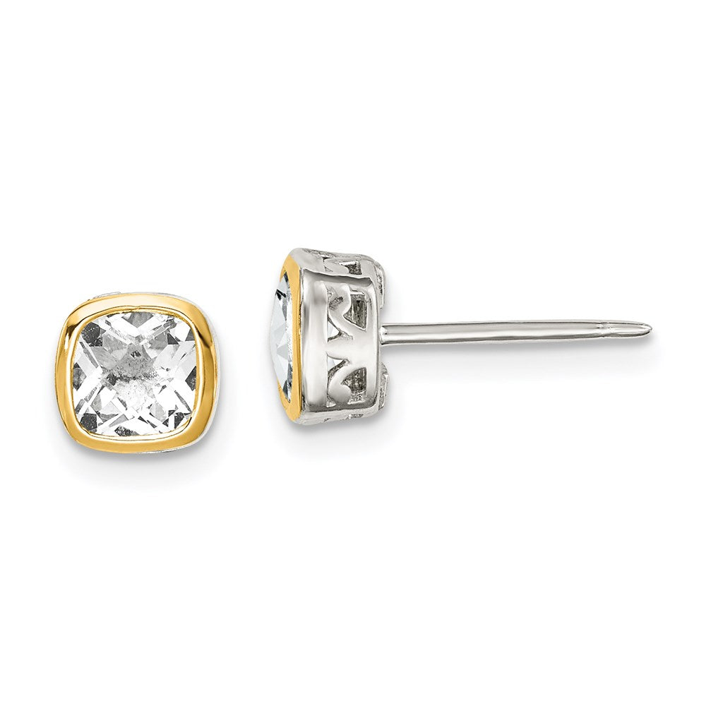 QTC1729 Shey Couture Sterling Silver Rhodium-plated with 14k Accent White Topaz Square Stud Earrings