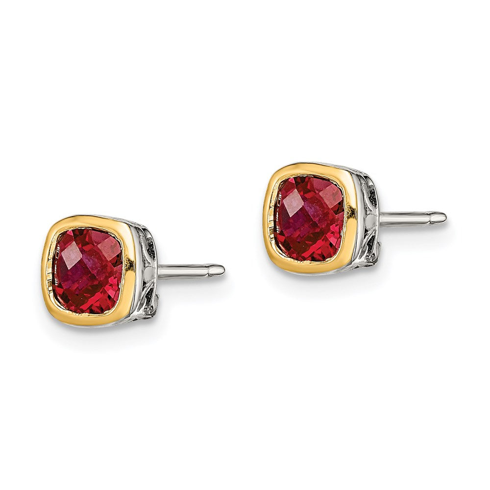 QTC1730 Shey Couture Sterling Silver Rhodium-plated with 14k Accent Created Ruby Square Stud Earrings