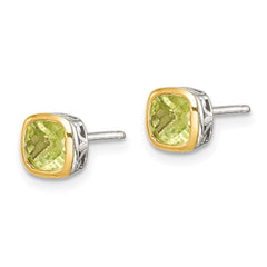 QTC1731 Shey Couture Sterling Silver Rhodium-plated with 14k Accent Peridot Square Stud Earrings