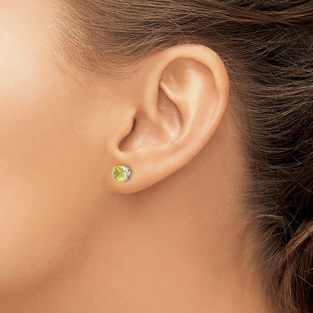 QTC1731 Shey Couture Sterling Silver Rhodium-plated with 14k Accent Peridot Square Stud Earrings