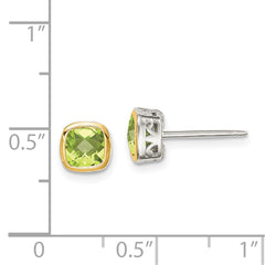 QTC1731 Shey Couture Sterling Silver Rhodium-plated with 14k Accent Peridot Square Stud Earrings