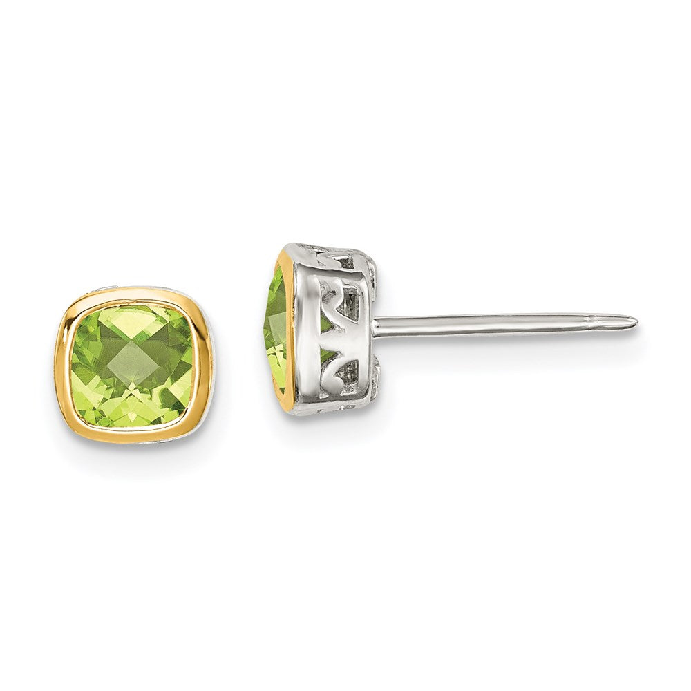QTC1731 Shey Couture Sterling Silver Rhodium-plated with 14k Accent Peridot Square Stud Earrings