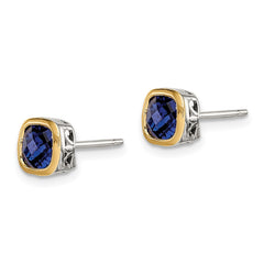 QTC1732 Shey Couture Sterling Silver Rhodium-plated with 14k Accent Created Sapphire Square Stud Earrings