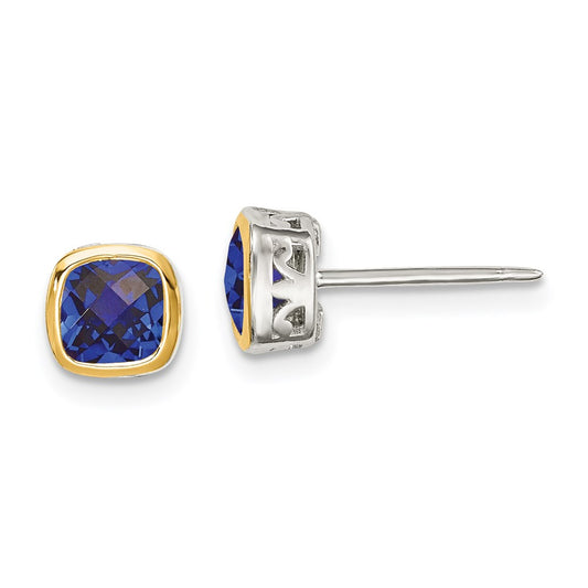 QTC1732 Shey Couture Sterling Silver Rhodium-plated with 14k Accent Created Sapphire Square Stud Earrings