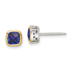 QTC1732 Shey Couture Sterling Silver Rhodium-plated with 14k Accent Created Sapphire Square Stud Earrings