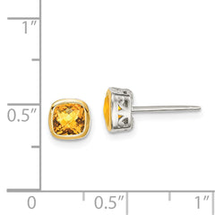 QTC1733 Shey Couture Sterling Silver Rhodium-plated with 14k Accent Citrine Square Stud Earrings