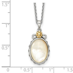 Shey Couture Sterling Silver with 14K Accent 18 Inch Floral Oval Mother Of Pearl Necklace QTC1745