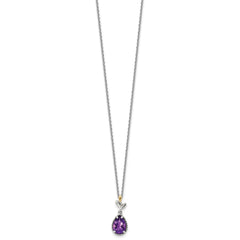 Shey Couture Sterling Silver with 14K Accent 18 Inch Leaves with Checkerboard Pear Shaped Amethyst Necklace with 2 Inch Extender QTC1748
