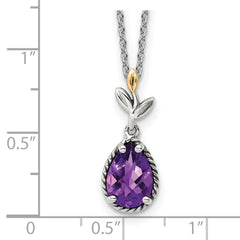 Shey Couture Sterling Silver with 14K Accent 18 Inch Leaves with Checkerboard Pear Shaped Amethyst Necklace with 2 Inch Extender QTC1748