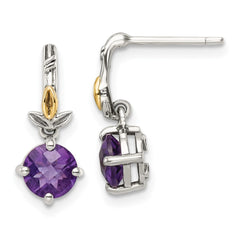 QTC1750 Shey Couture Sterling Silver with 14K Accent Leaves with Round Amethyst Dangle Post Earrings