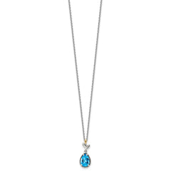 Shey Couture Sterling Silver with 14K Accent 18 Inch Leaves with Pear Shape Checkerboard Blue Topaz Necklace with 2 Inch Extender QTC1754