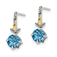 QTC1758 Shey Couture Sterling Silver with 14K Accent Antiqued Round Light Swiss Blue Topaz Post Earrings