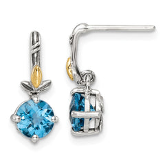 QTC1758 Shey Couture Sterling Silver with 14K Accent Antiqued Round Light Swiss Blue Topaz Post Earrings