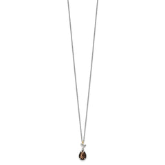Shey Couture Sterling Silver with 14K Accent 18 Inch Leaves with Pear Shaped Checkerboard Smoky Quartz Necklace with 2 Inch Extender QTC1771