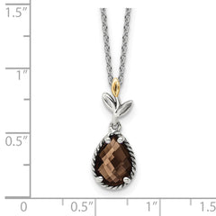 Shey Couture Sterling Silver with 14K Accent 18 Inch Leaves with Pear Shaped Checkerboard Smoky Quartz Necklace with 2 Inch Extender QTC1771