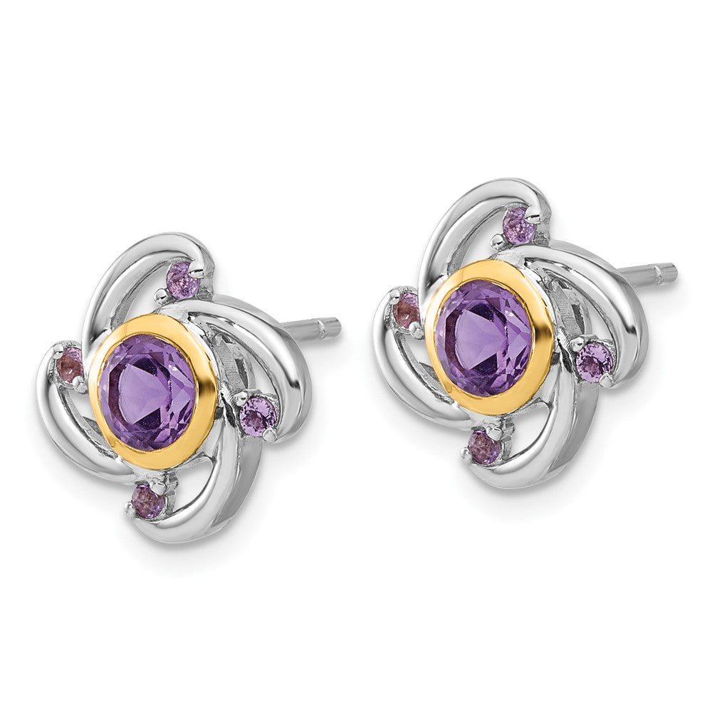 QTC1783 Shey Couture Sterling Silver Rhodium-plated with 14k Accent 1.05Amethyst and .12Pink Quartz Earrings