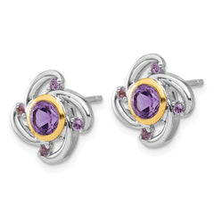 QTC1783 Shey Couture Sterling Silver Rhodium-plated with 14k Accent 1.05Amethyst and .12Pink Quartz Earrings