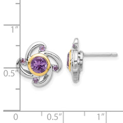 QTC1783 Shey Couture Sterling Silver Rhodium-plated with 14k Accent 1.05Amethyst and .12Pink Quartz Earrings